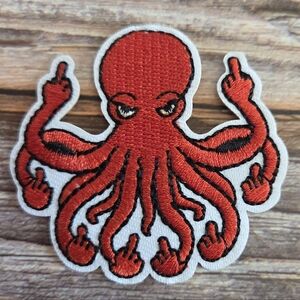 Angry Octopus Middle Finger Pissed Squid Nautical Ocean Iron On Patch